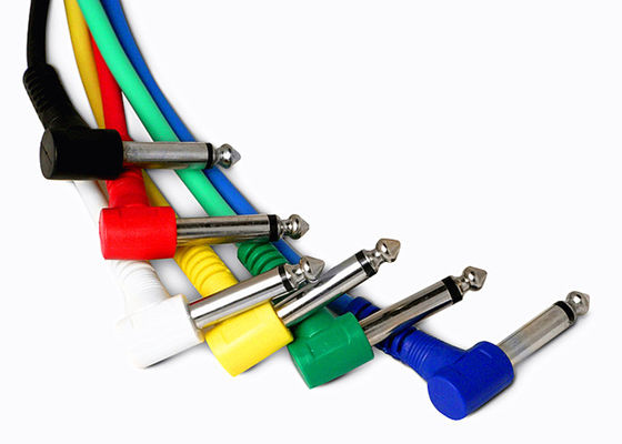Cabos audiovisuais coloridos de 6 peças, cabo para guitarra elétrica 90 graus 6,35mm fornecedor